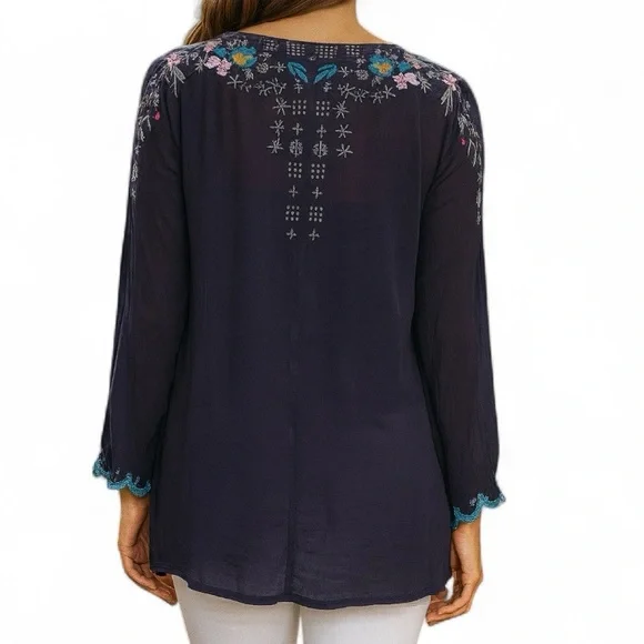 Johnny Was heavily embroidered Butterfly Winter blouse in Gravel Blue NWT - Picture 2 of 11